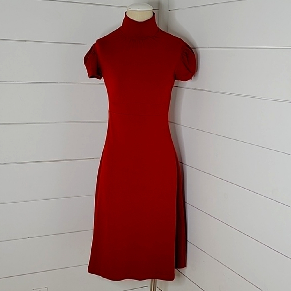 Susana Monaco Red Midi Dress with Mock Neck